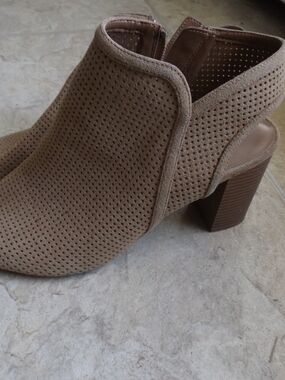 Call It Spring Taupe Peep-Toe Heeled Booties Size 11